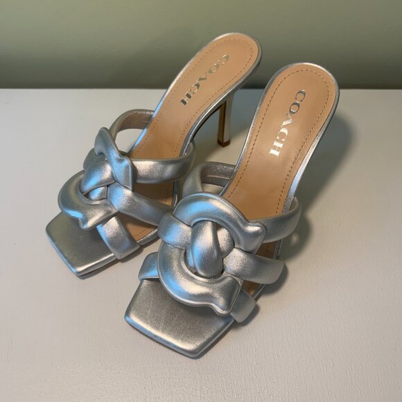 Coach Women's Kellie Metallic Leather High Heel Sandals - Picture 1 of 11